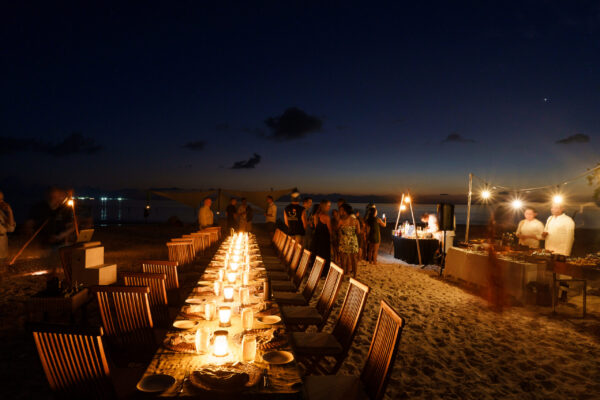 sunset beach dinner in the maldives on scubaspa luxury liveaboard conference